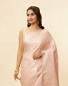 Cherry Blossom Pink Floral Patterned Zari Work Saree image number 1